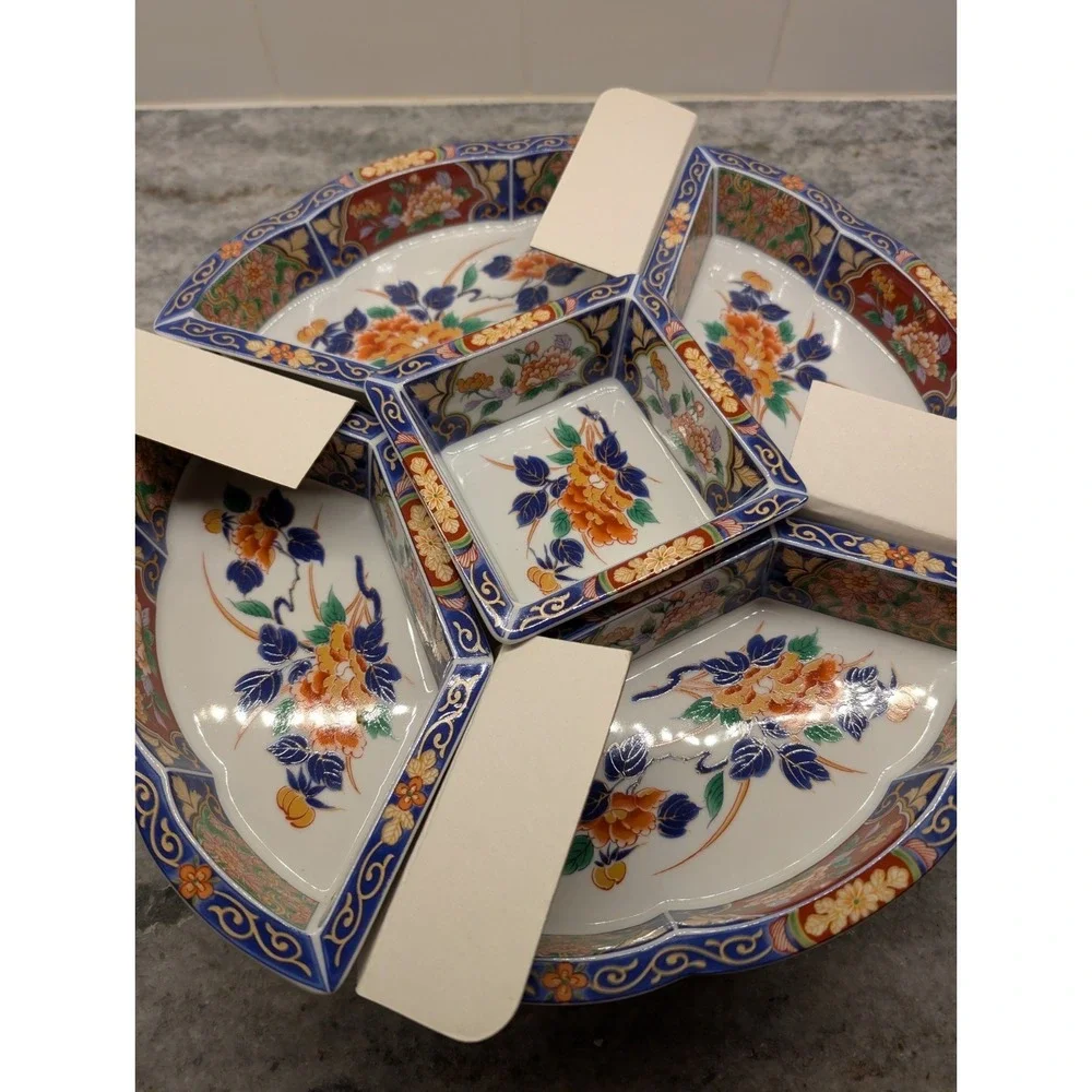 Vtg‎ Dynasty Imari Divided Appetizer Revolving Lazy Susan 5 Section Japan, BNIB